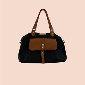Andrianne Vittadini Black Tote Bag Leather Handle and Pocket Cover
